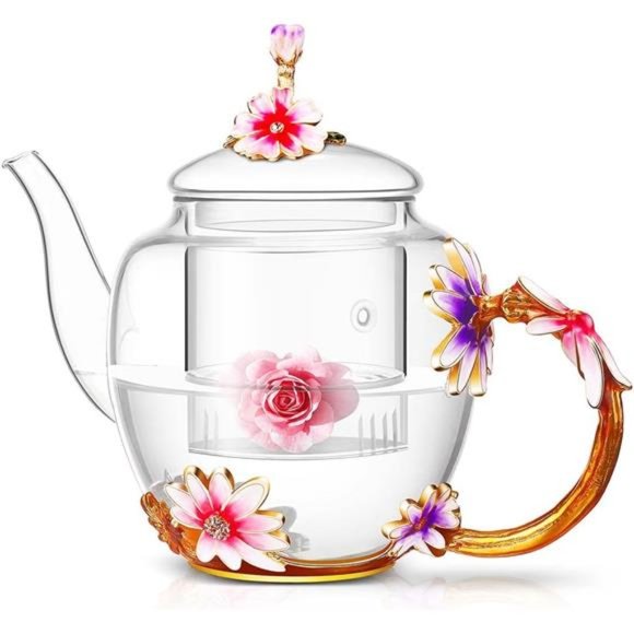 Enamel Glass Flower Teapot With Removable Loose Tea Leaf Infuser Tea Maker,Gifts - Picture 1 of 7